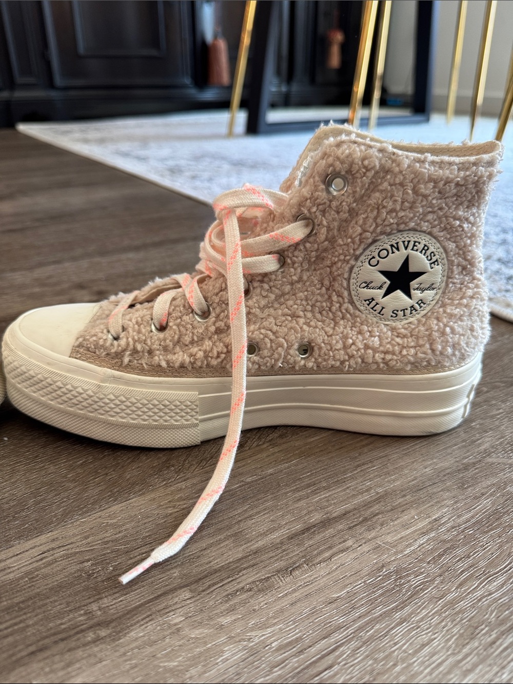 Converse Pink Sherpa Platform High Top Sneakers - Picture 5 of 10